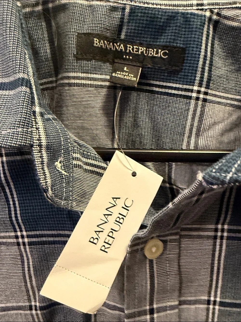 Banana Republic Men’s Navy and Gray Plaid Button-Down Shirt